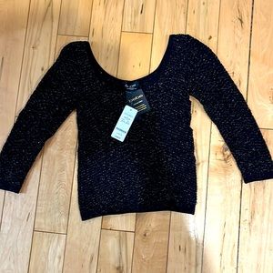 BEBE brand new metallic zigzag gold black crop top sweater! NeverWorn w/tag
